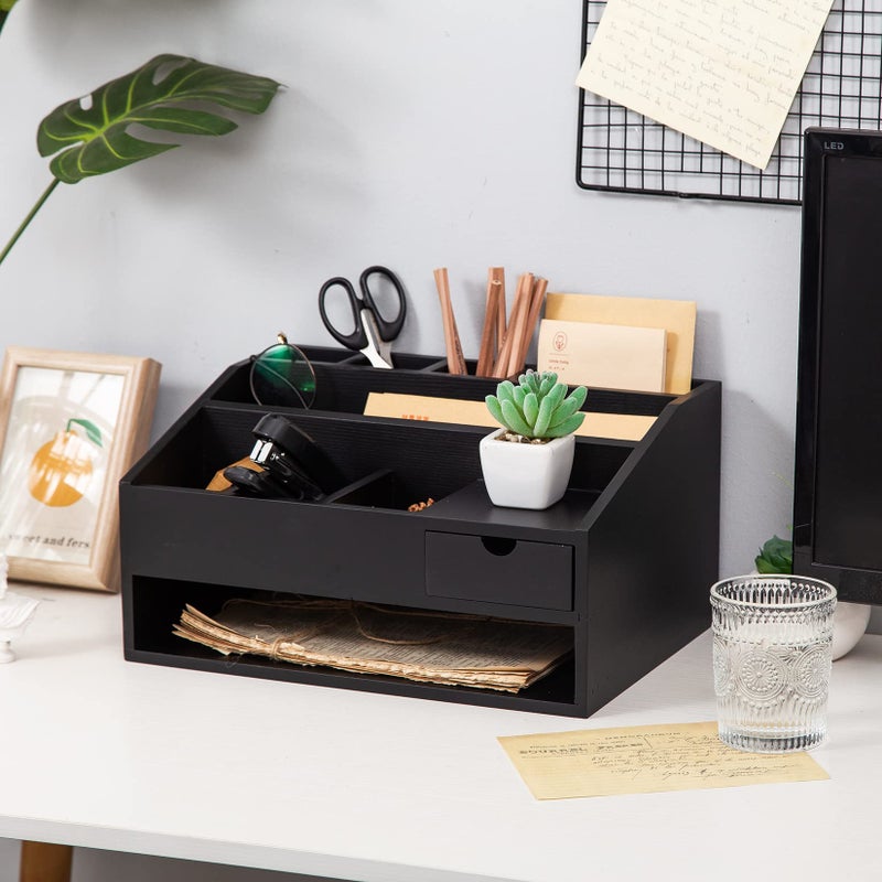 VERGOODR Wood Desk Drawer Organizers with File Organizer Pen holder Office Decor combo for Desk Organization Home can arrange office supplies such as calculators scissors pens note papers  etc. (black) - Image 5
